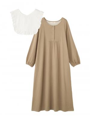 マタニティ パジャマ・ルームウェア|【親子コーデ可】接結ガーゼ袖ボリュームネグリジェ×授乳に便利ケープセットパジャマ　マタニティ・授乳パジャマ|モカブラウン