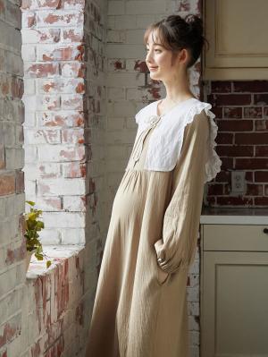 【親子コーデ可】接結ガーゼ袖ボリュームネグリジェ×授乳に便利ケープセットパジャマ　マタニティ・授乳パジャマ10112