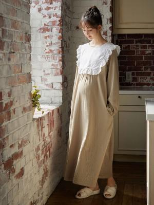 マタニティ パジャマ・ルームウェア|【親子コーデ可】接結ガーゼ袖ボリュームネグリジェ×授乳に便利ケープセットパジャマ　マタニティ・授乳パジャマ