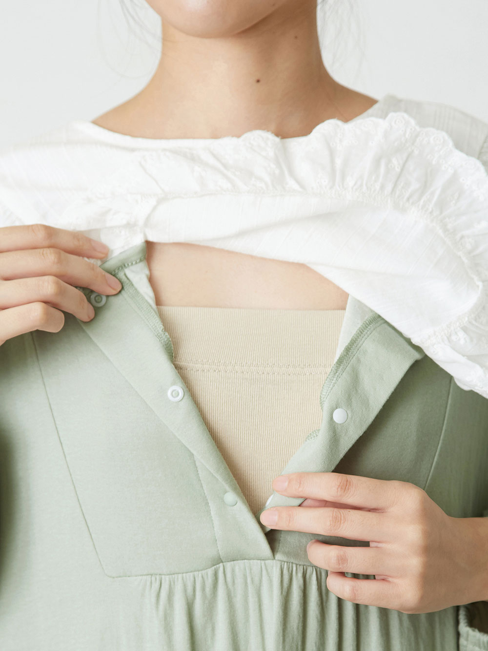 マタニティ パジャマ・ルームウェア|【親子コーデ可】接結ガーゼ袖ボリュームネグリジェ×授乳に便利ケープセットパジャマ　マタニティ・授乳パジャマ