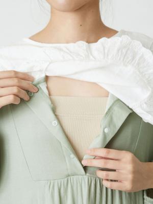 マタニティ パジャマ・ルームウェア|【親子コーデ可】接結ガーゼ袖ボリュームネグリジェ×授乳に便利ケープセットパジャマ　マタニティ・授乳パジャマ