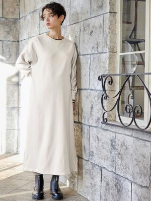 マタニティ ワンピース|【極暖】裏シャギーあったかワイドマキシワンピース　マタニティ・授乳服【出産後も長く使える】|アイスベージュ