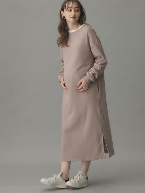 マタニティ ワンピース|【極暖】裏シャギーあったかワイドマキシワンピース　マタニティ・授乳服【出産後も長く使える】|モカベージュ