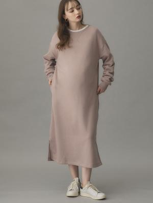 マタニティ ワンピース|【極暖】裏シャギーあったかワイドマキシワンピース　マタニティ・授乳服【出産後も長く使える】|モカベージュ