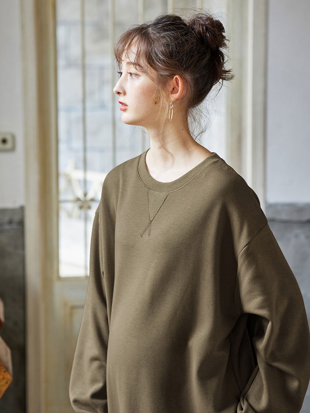 マタニティ ワンピース|【極暖】裏シャギーあったかワイドマキシワンピース　マタニティ・授乳服【出産後も長く使える】|カーキ