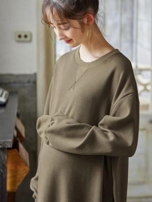 マタニティ ワンピース|【極暖】裏シャギーあったかワイドマキシワンピース　マタニティ・授乳服【出産後も長く使える】|カーキ