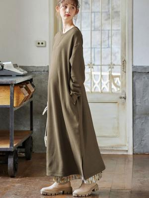 【極暖】裏シャギーあったかワイドマキシワンピース　マタニティ・授乳服【出産後も長く使える】10113