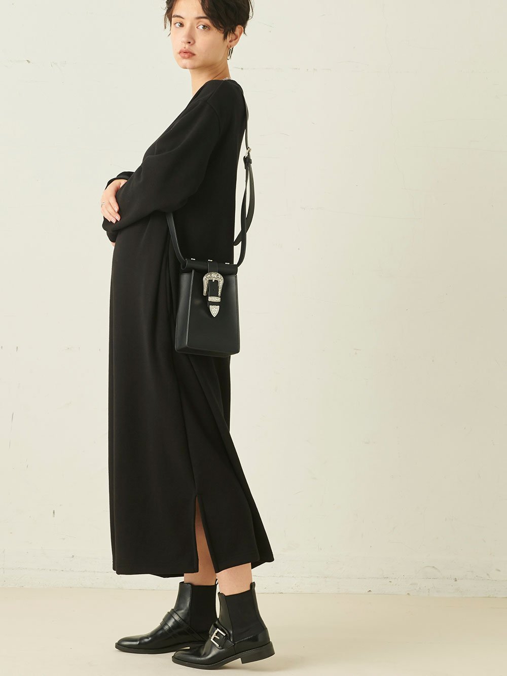 マタニティ ワンピース|【極暖】裏シャギーあったかワイドマキシワンピース　マタニティ・授乳服【出産後も長く使える】|ブラック