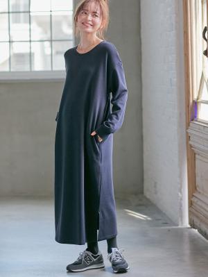 マタニティ ワンピース|【極暖】裏シャギーあったかワイドマキシワンピース　マタニティ・授乳服【出産後も長く使える】|ネイビー