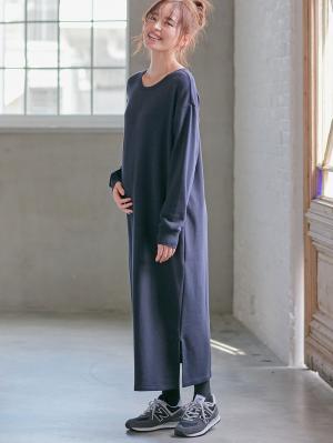 マタニティ ワンピース|【極暖】裏シャギーあったかワイドマキシワンピース　マタニティ・授乳服【出産後も長く使える】|ネイビー