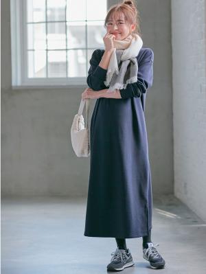 マタニティ ワンピース|【極暖】裏シャギーあったかワイドマキシワンピース　マタニティ・授乳服【出産後も長く使える】|ネイビー