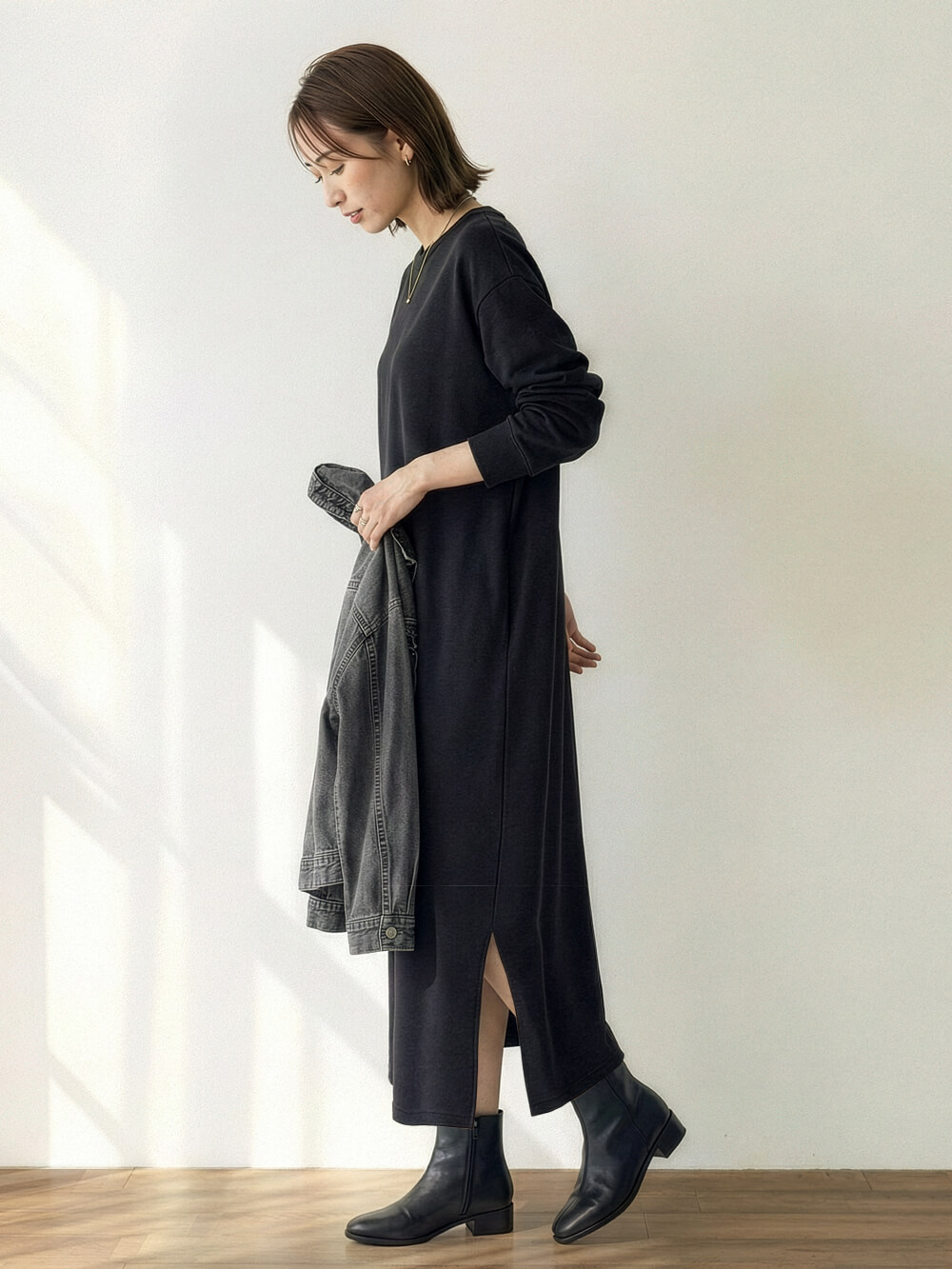 マタニティ ワンピース|【極暖】裏シャギーあったかワイドマキシワンピース　マタニティ・授乳服【出産後も長く使える】|ブラック