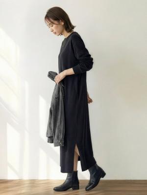 マタニティ ワンピース|【極暖】裏シャギーあったかワイドマキシワンピース　マタニティ・授乳服【出産後も長く使える】|ブラック
