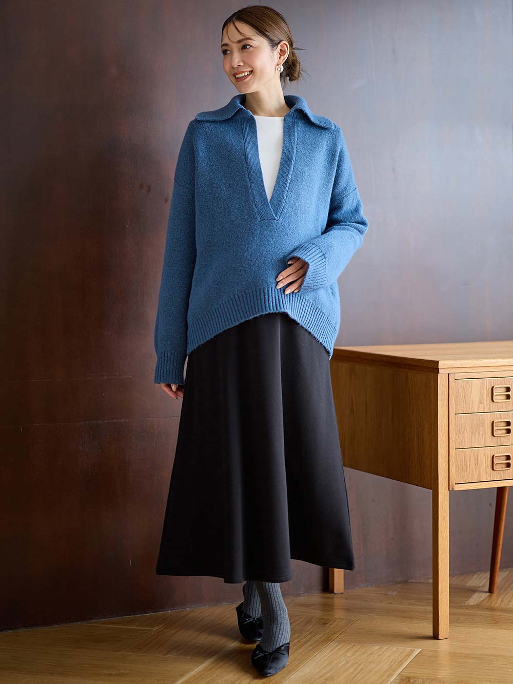 マタニティ スカート|【極暖】裏シャギーあったかフレアマキシスカート　マタニティ・授乳服【出産後も長く使える】|ブラック