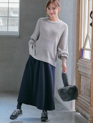 マタニティ スカート|【極暖】裏シャギーあったかフレアマキシスカート　マタニティ・授乳服【出産後も長く使える】|ネイビー