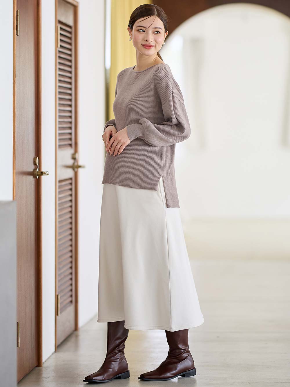 マタニティ スカート|【極暖】裏シャギーあったかフレアスカート　マタニティ・授乳服【出産後も長く使える】|アイスベージュ