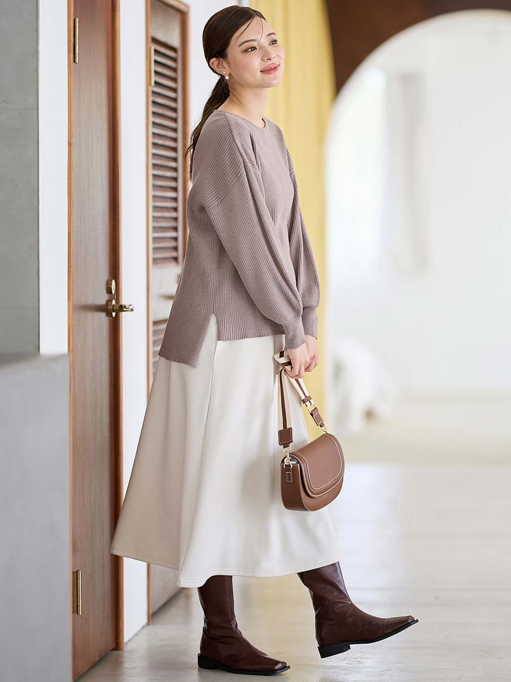 マタニティ スカート|【極暖】裏シャギーあったかフレアスカート　マタニティ・授乳服【出産後も長く使える】|アイスベージュ