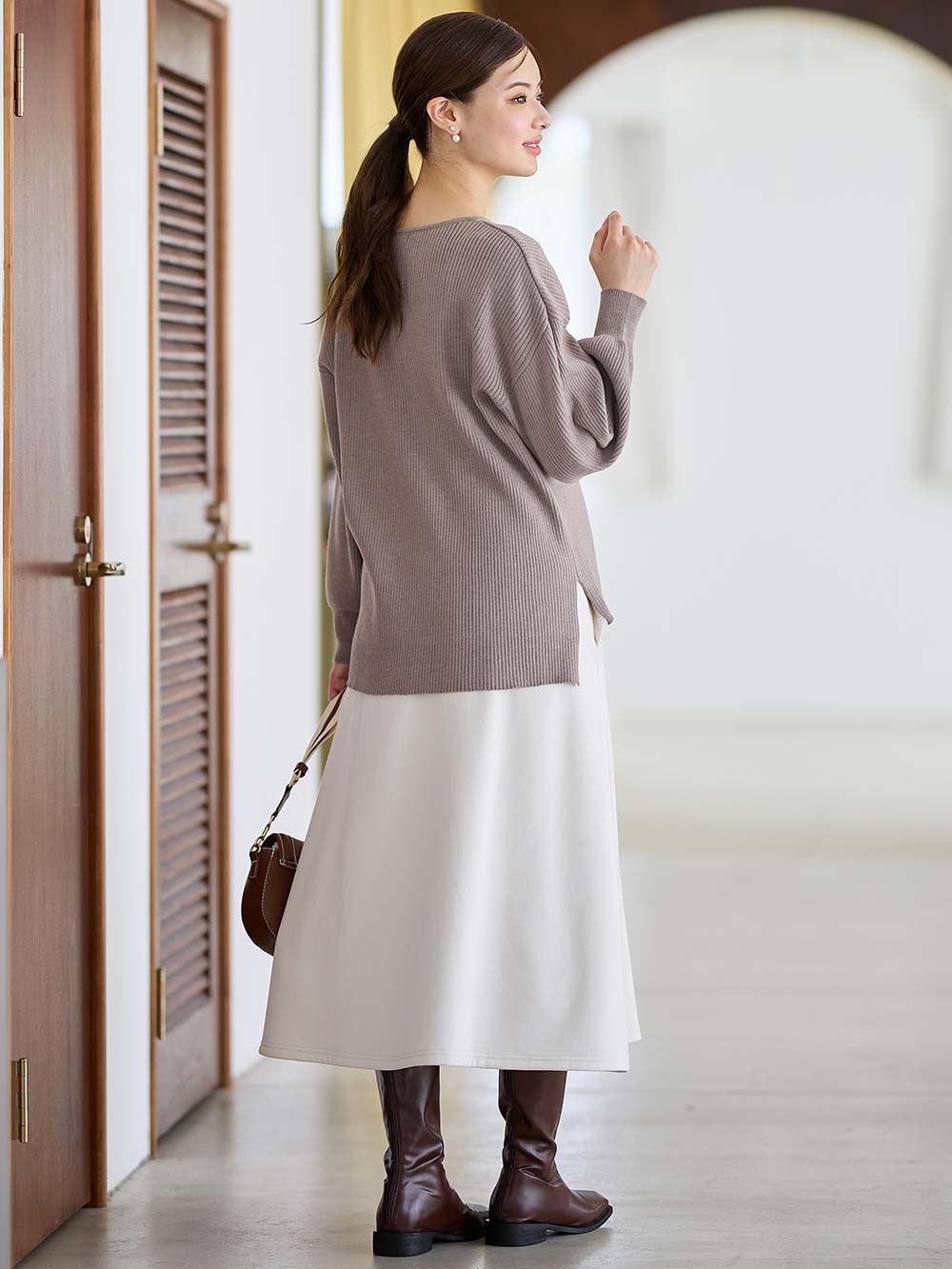 マタニティ スカート|【極暖】裏シャギーあったかフレアスカート　マタニティ・授乳服【出産後も長く使える】|アイスベージュ