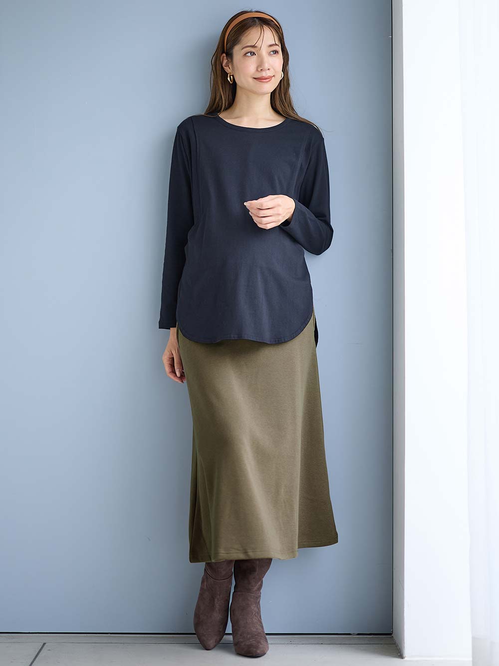 マタニティ スカート|【極暖】裏シャギーあったかフレアスカート　マタニティ・授乳服【出産後も長く使える】|カーキ