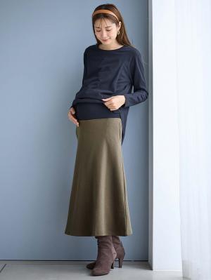 マタニティ スカート|【極暖】裏シャギーあったかフレアスカート　マタニティ・授乳服【出産後も長く使える】|カーキ