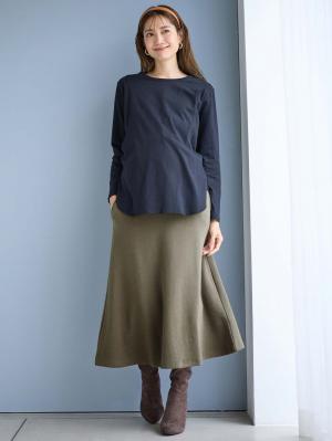 マタニティ スカート|【極暖】裏シャギーあったかフレアスカート　マタニティ・授乳服【出産後も長く使える】|カーキ