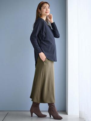 マタニティ スカート|【極暖】裏シャギーあったかフレアスカート　マタニティ・授乳服【出産後も長く使える】|カーキ