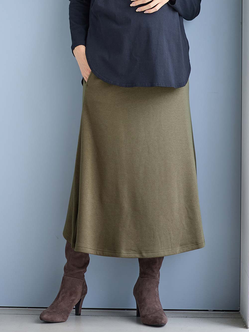 マタニティ スカート|【極暖】裏シャギーあったかフレアスカート　マタニティ・授乳服【出産後も長く使える】|カーキ