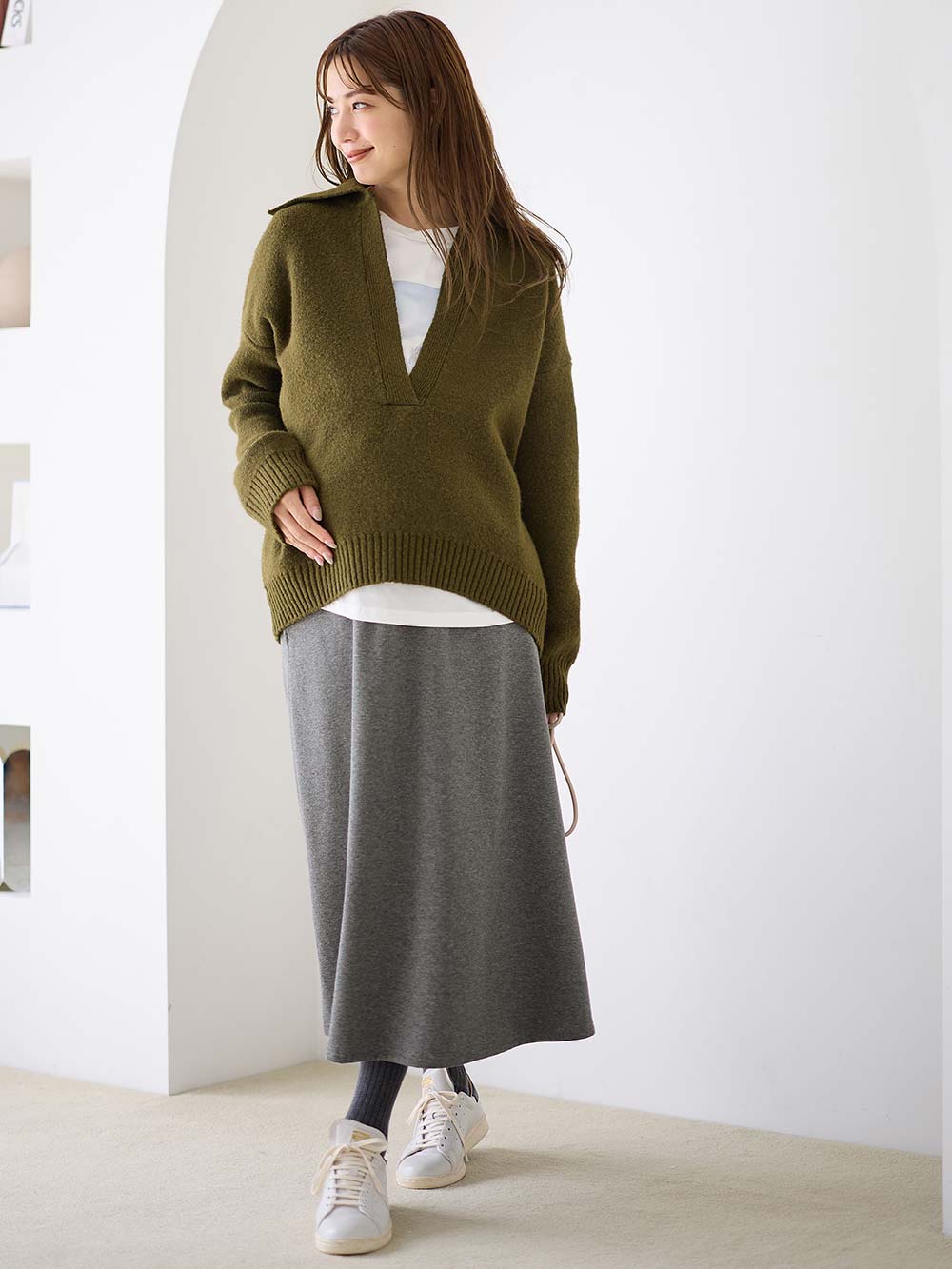 マタニティ スカート|【極暖】裏シャギーあったかフレアスカート　マタニティ・授乳服【出産後も長く使える】|杢チャコール