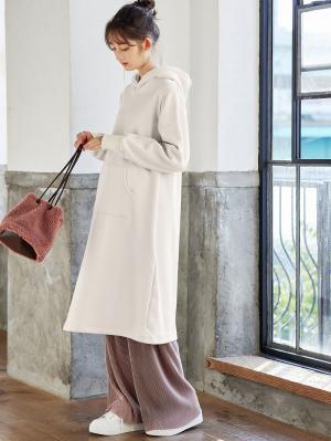 マタニティ ワンピース|【極暖】裏シャギーパーカーあったかワンピース　マタニティ・授乳服|アイスベージュ