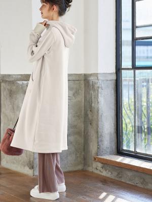 マタニティ ワンピース|【極暖】裏シャギーパーカーあったかワンピース　マタニティ・授乳服|アイスベージュ