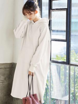 マタニティ ワンピース|【極暖】裏シャギーパーカーあったかワンピース　マタニティ・授乳服|アイスベージュ