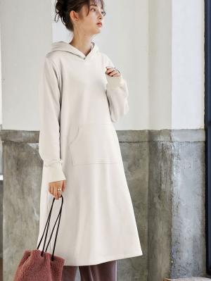 マタニティ ワンピース|【極暖】裏シャギーパーカーあったかワンピース　マタニティ・授乳服|アイスベージュ