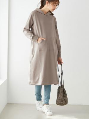 マタニティ ワンピース|【極暖】裏シャギーパーカーあったかワンピース　マタニティ・授乳服|モカベージュ