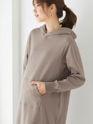 マタニティ ワンピース|【極暖】裏シャギーパーカーあったかワンピース　マタニティ・授乳服|モカベージュ
