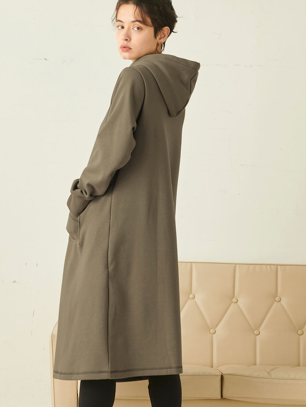 マタニティ ワンピース|【極暖】裏シャギーパーカーあったかワンピース　マタニティ・授乳服|カーキ