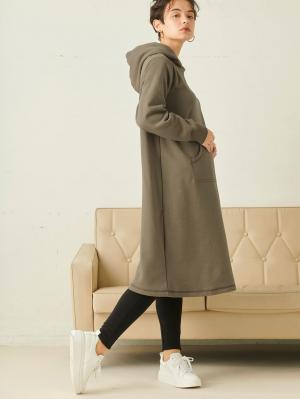 マタニティ ワンピース|【極暖】裏シャギーパーカーあったかワンピース　マタニティ・授乳服|カーキ