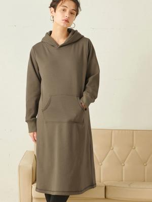 マタニティ ワンピース|【極暖】裏シャギーパーカーあったかワンピース　マタニティ・授乳服|カーキ