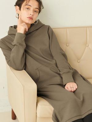 マタニティ ワンピース|【極暖】裏シャギーパーカーあったかワンピース　マタニティ・授乳服|カーキ