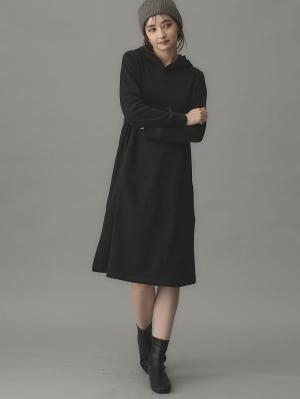 マタニティ ワンピース|【極暖】裏シャギーパーカーあったかワンピース　マタニティ・授乳服|ブラック
