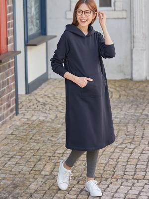 マタニティ ワンピース|【極暖】裏シャギーパーカーあったかワンピース　マタニティ・授乳服|ネイビー