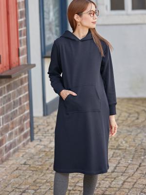 マタニティ ワンピース|【極暖】裏シャギーパーカーあったかワンピース　マタニティ・授乳服|ネイビー