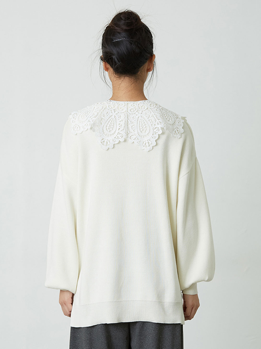 マタニティ トップス|ain（アイン）レース衿付きニットチュニック　マタニティ・授乳服【出産後も長く使える】