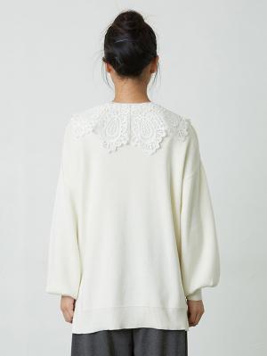 マタニティ トップス|ain（アイン）レース衿付きニットチュニック　マタニティ・授乳服【出産後も長く使える】