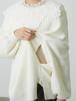 マタニティ トップス|ain（アイン）レース衿付きニットチュニック　マタニティ・授乳服【出産後も長く使える】