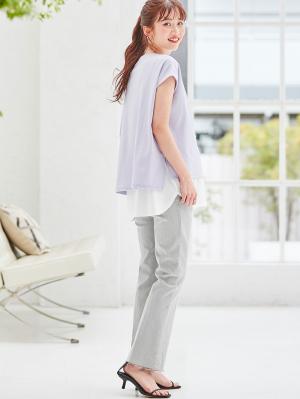 マタニティ パンツ|ain（アイン）センタープレスデニムフレアパンツ　マタニティ・産後【出産後も長く使える】|グレー