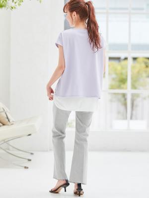 マタニティ パンツ|ain（アイン）センタープレスデニムフレアパンツ　マタニティ・産後【出産後も長く使える】|グレー