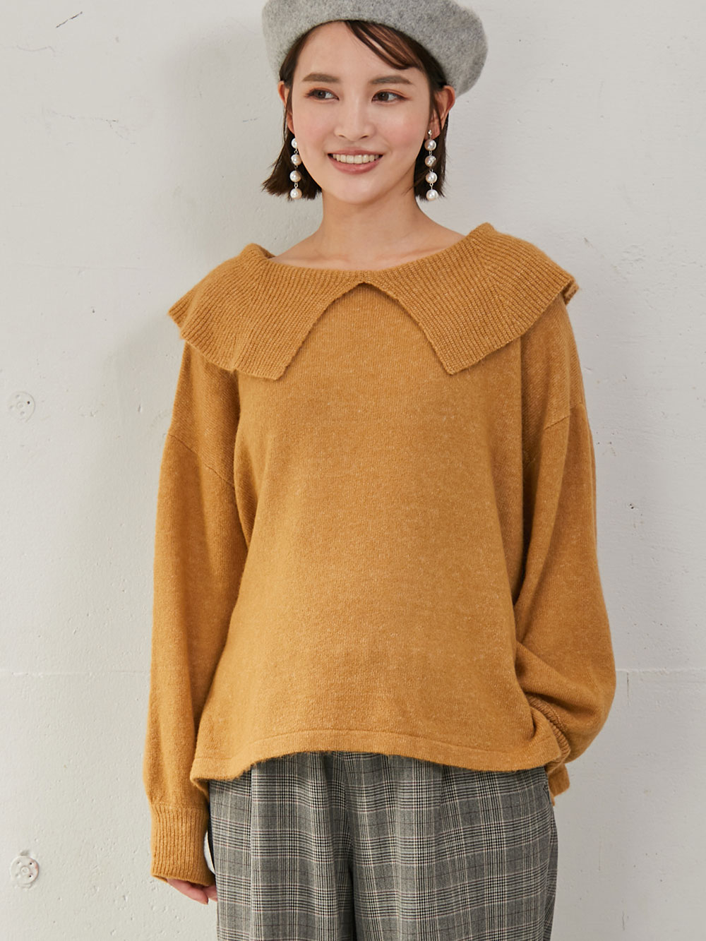 マタニティ トップス|ビックカラーエアリーニット　マタニティ・授乳服【出産後も長く使える】|キャメル