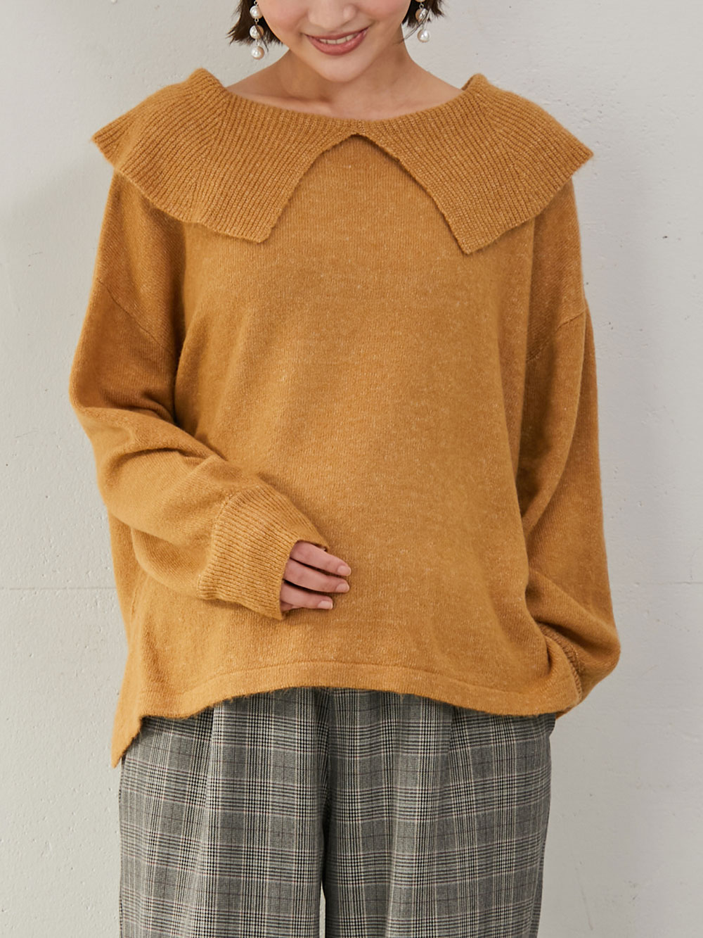 マタニティ トップス|ビックカラーエアリーニット　マタニティ・授乳服【出産後も長く使える】|キャメル