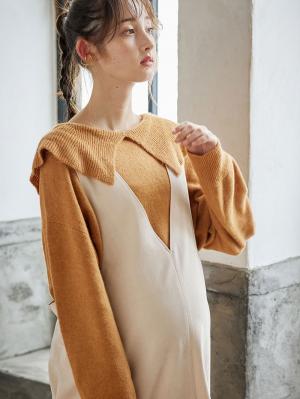 マタニティ トップス|ビックカラーエアリーニット　マタニティ・授乳服【出産後も長く使える】|キャメル