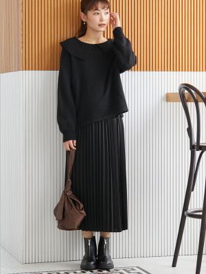 マタニティ トップス|ビックカラーエアリーニット　マタニティ・授乳服【出産後も長く使える】|ブラック